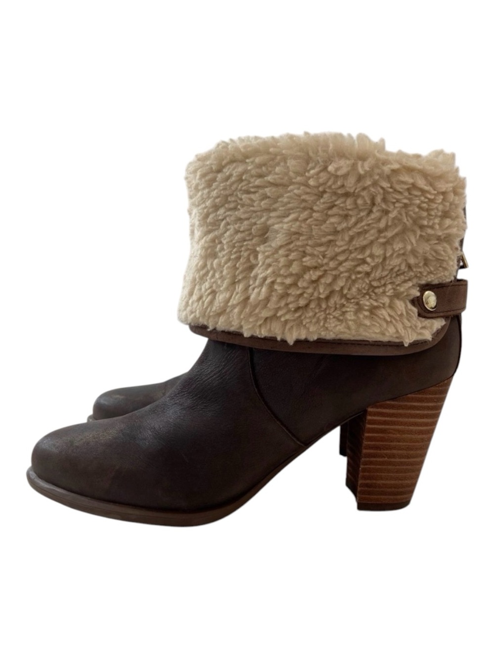 Tommy Hilfiger heeled ankle boots brown genuine leather shearling size 8 almond